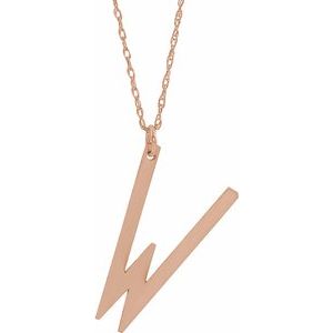 14K Rose Block Initial W 16-18" Necklace with Brush Finish