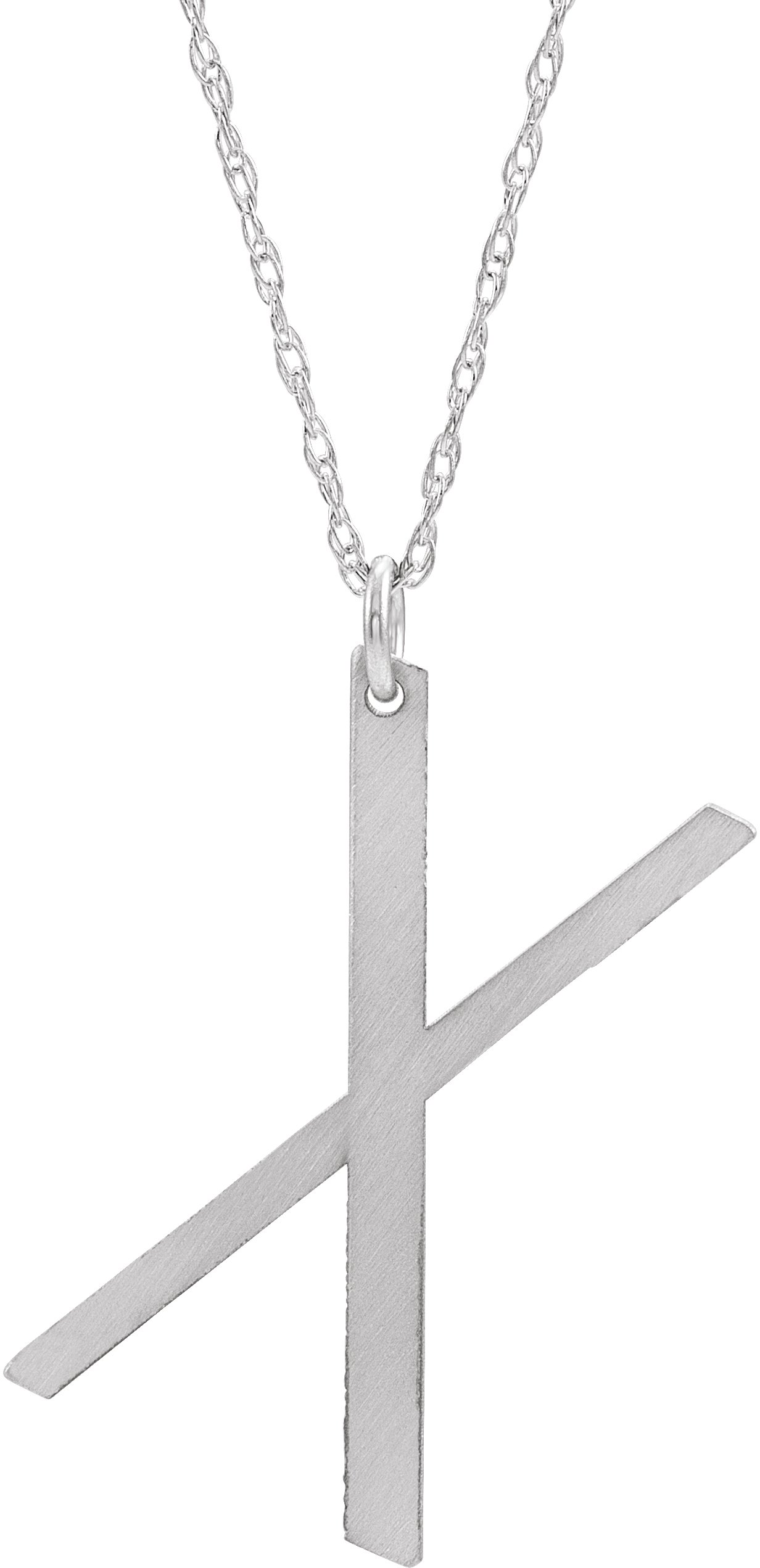 14K White Block Initial X 16-18" Necklace with Brush Finish