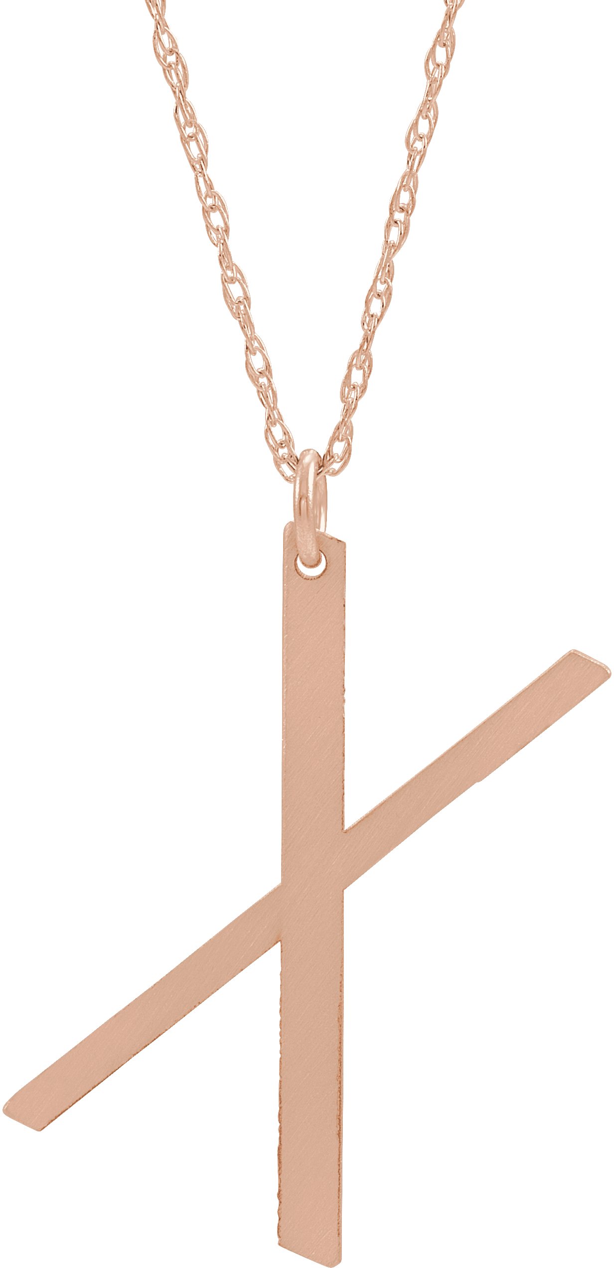 14K Rose Block Initial X 16-18" Necklace with Brush Finish
