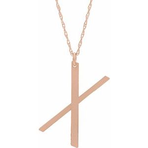 14K Rose Block Initial X 16-18" Necklace with Brush Finish