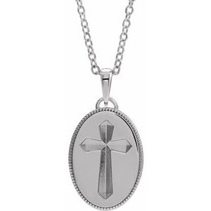 14K White  Oval Cross Medal 20" Necklace 