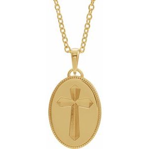 14K Yellow  Oval Cross Medal 20" Necklace 