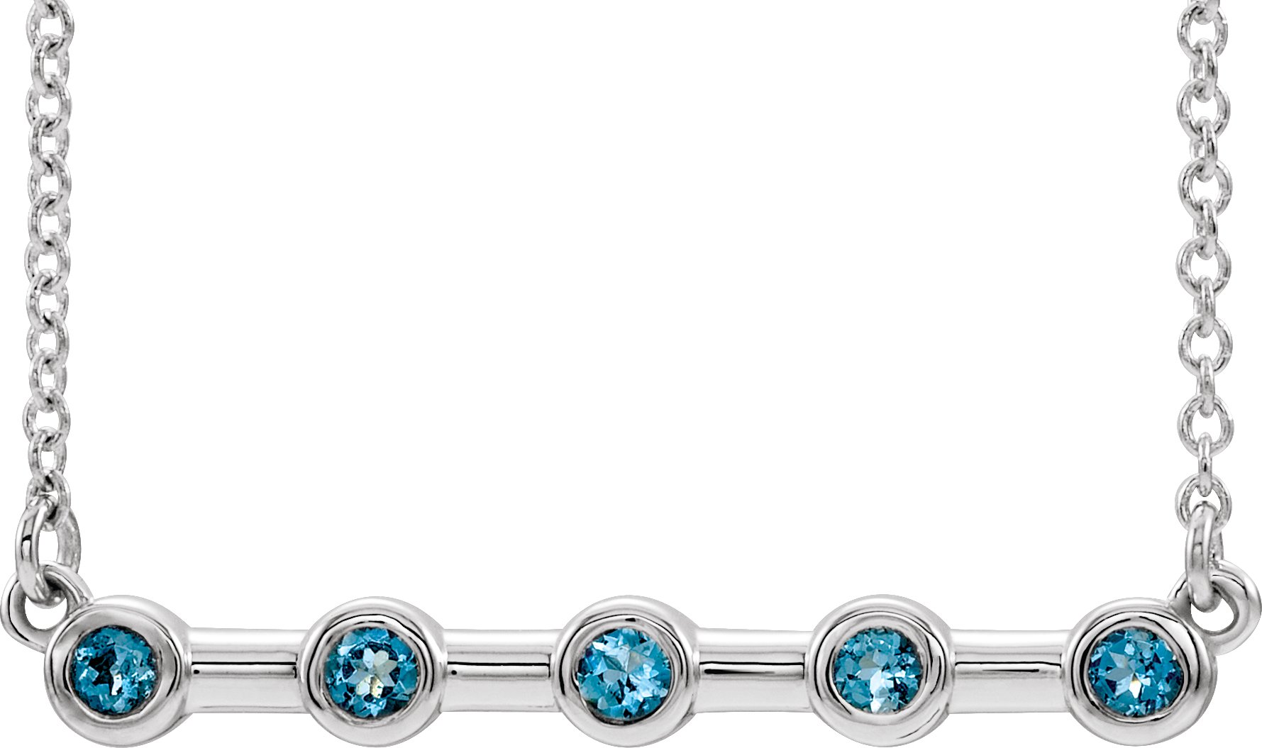 14K White Aquamarine Bezel-Set Bar 18" Necklace       