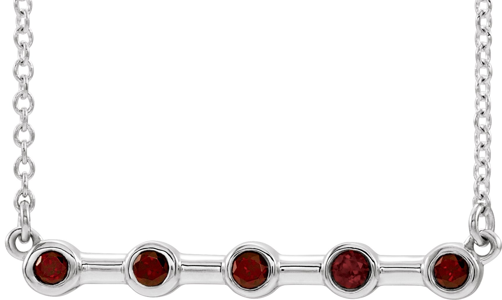 14K White Mozambique Garnet Bezel-Set Bar 16" Necklace               