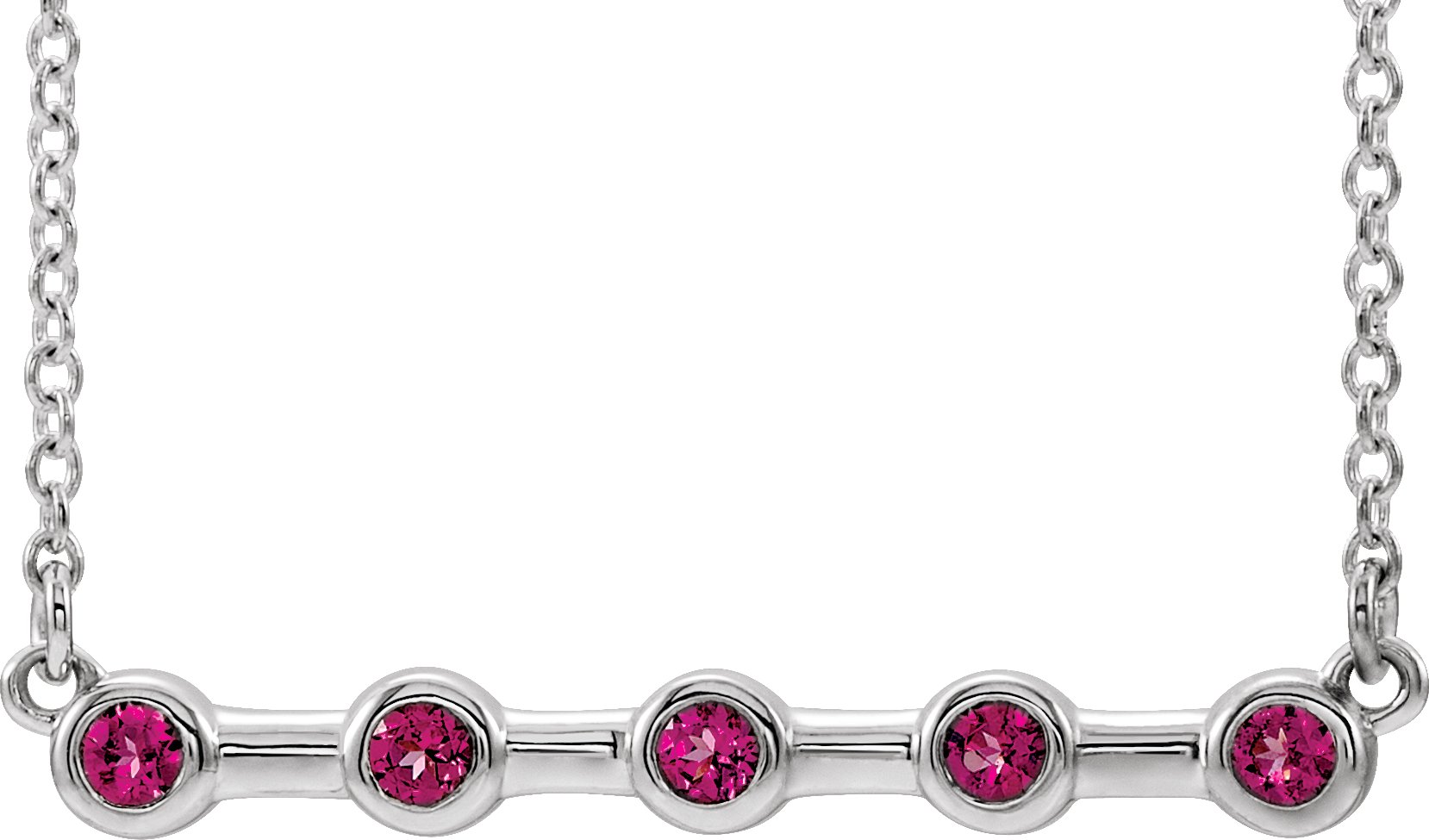 14K White Pink Tourmaline Bezel-Set Bar 16" Necklace      