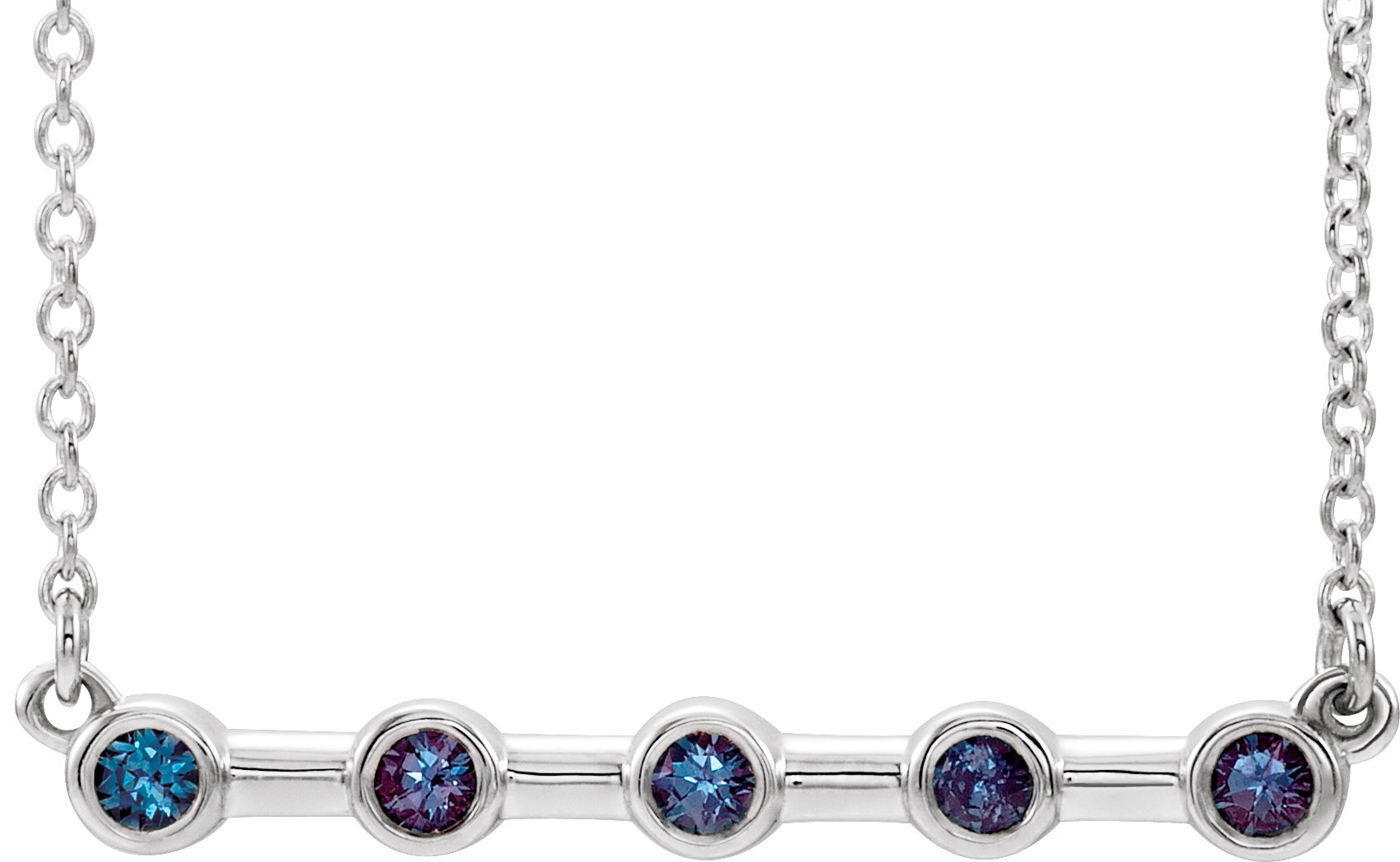 14K White Lab-Grown Alexandrite Bar 16" Necklace