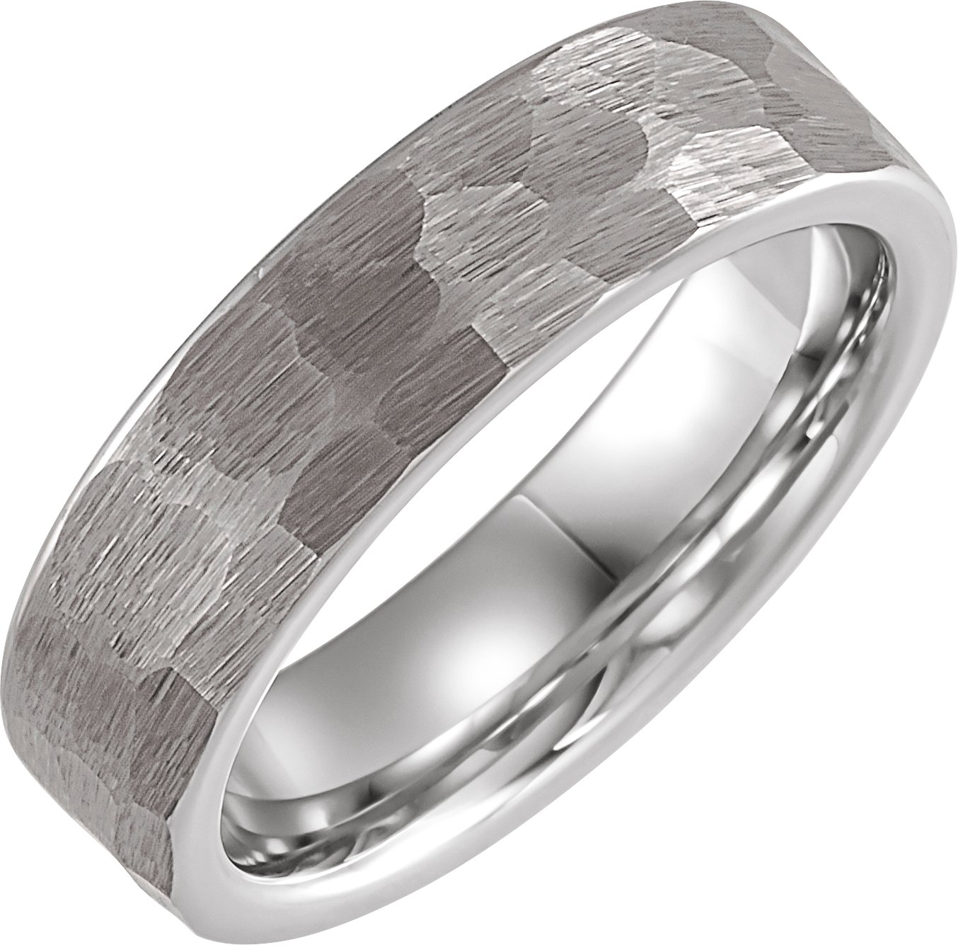 18K White Gold PVD Tungsten 6 mm Flat Hammered Band Size 12.5