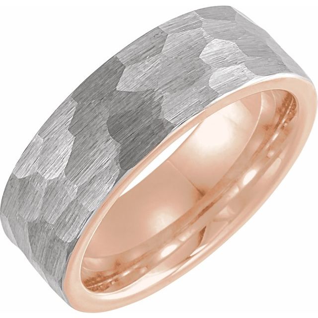 18K Rose Gold PVD Tungsten 8 mm Flat Hammered Band Size 13.5