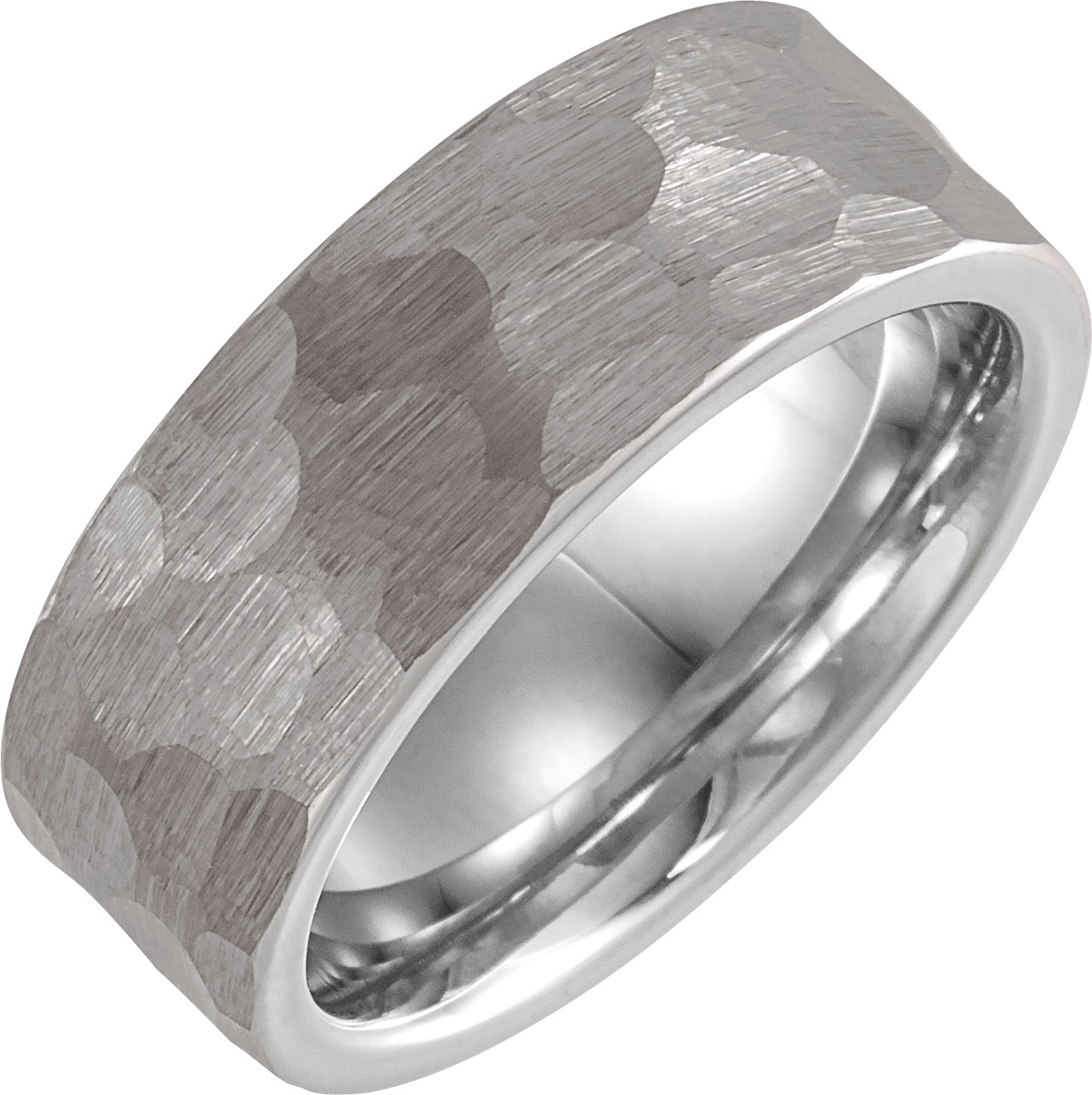 18K White Gold PVD Tungsten 8 mm Flat Hammered Band Size 7.5
