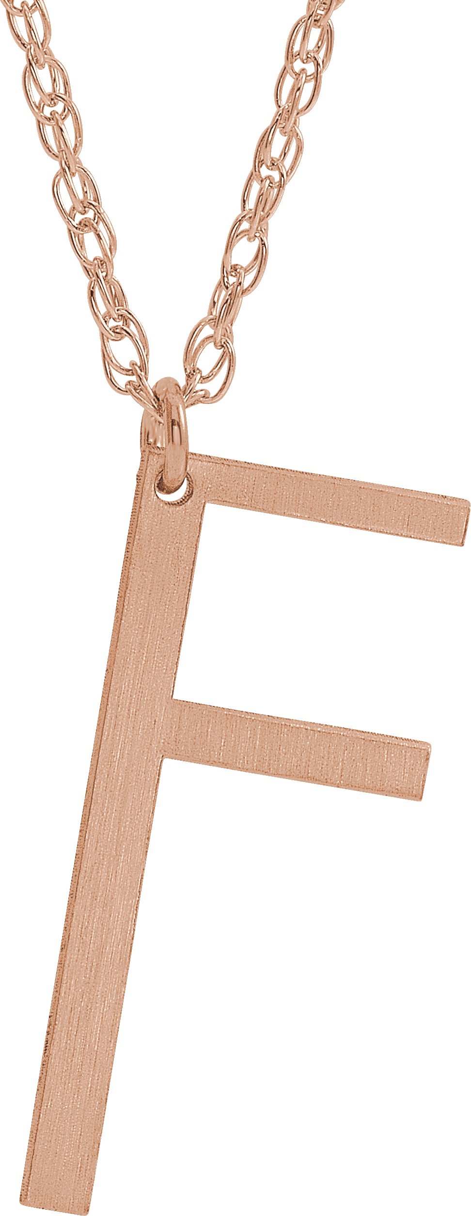 14K Rose Gold-Plated Sterling Silver Block Initial F 16-18" Necklace with Brush Finish
