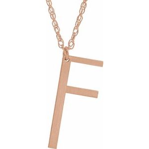 14K Rose Block Initial F 16-18" Necklace with Brush Finish