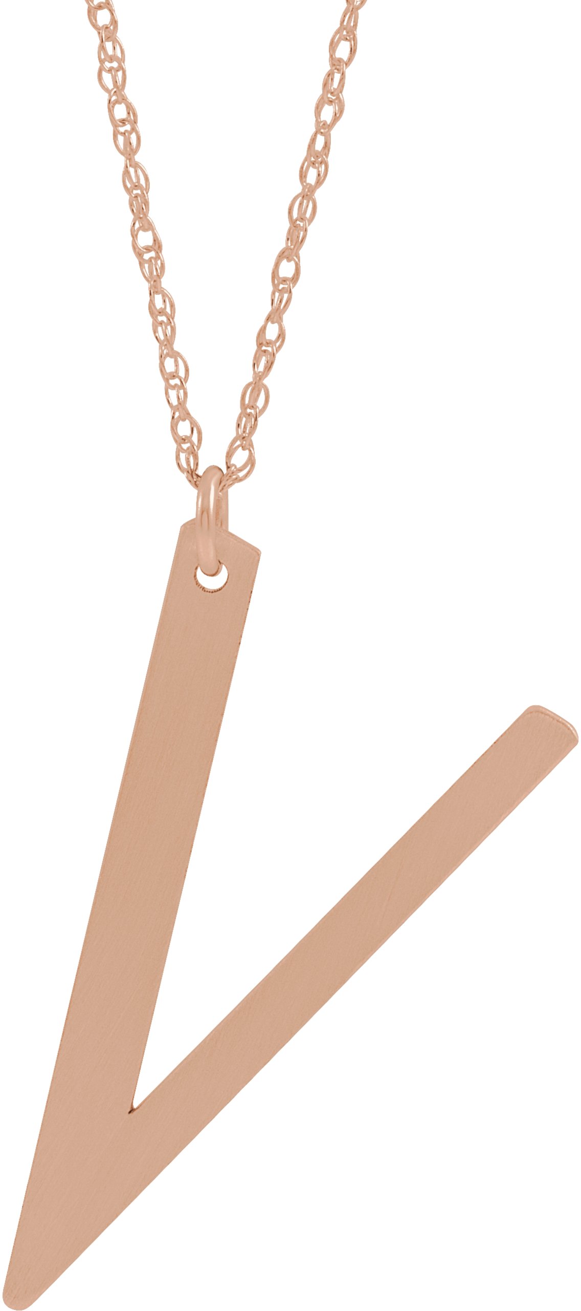 14K Rose Gold-Plated Sterling Silver Block Initial V 16-18" Necklace with Brush Finish