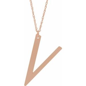 14K Rose Gold-Plated Sterling Silver Block Initial V 16-18" Necklace with Brush Finish