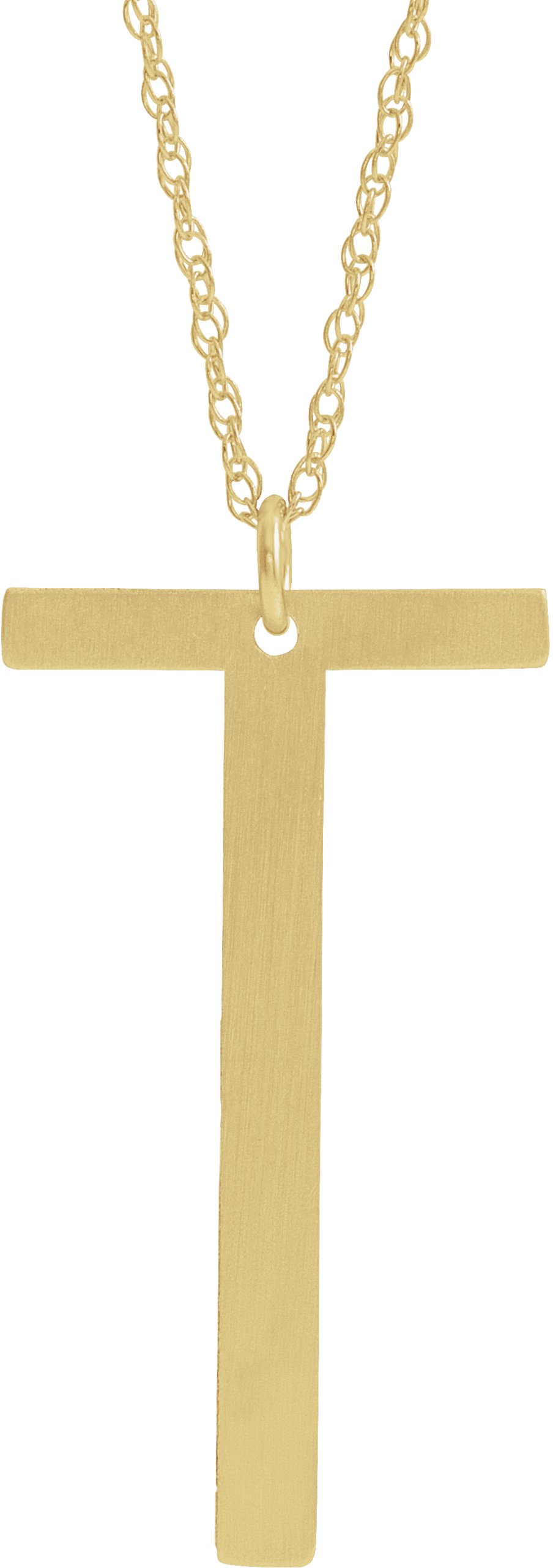 14K Yellow Block Initial T 16-18" Necklace with Brush Finish