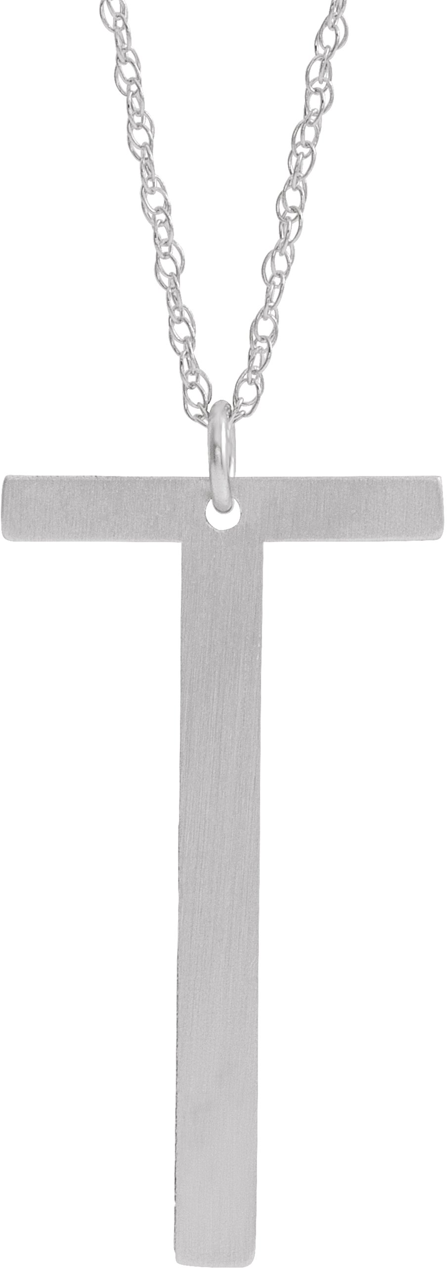 Sterling Silver Block Initial T 16-18" Necklace with Brush Finish