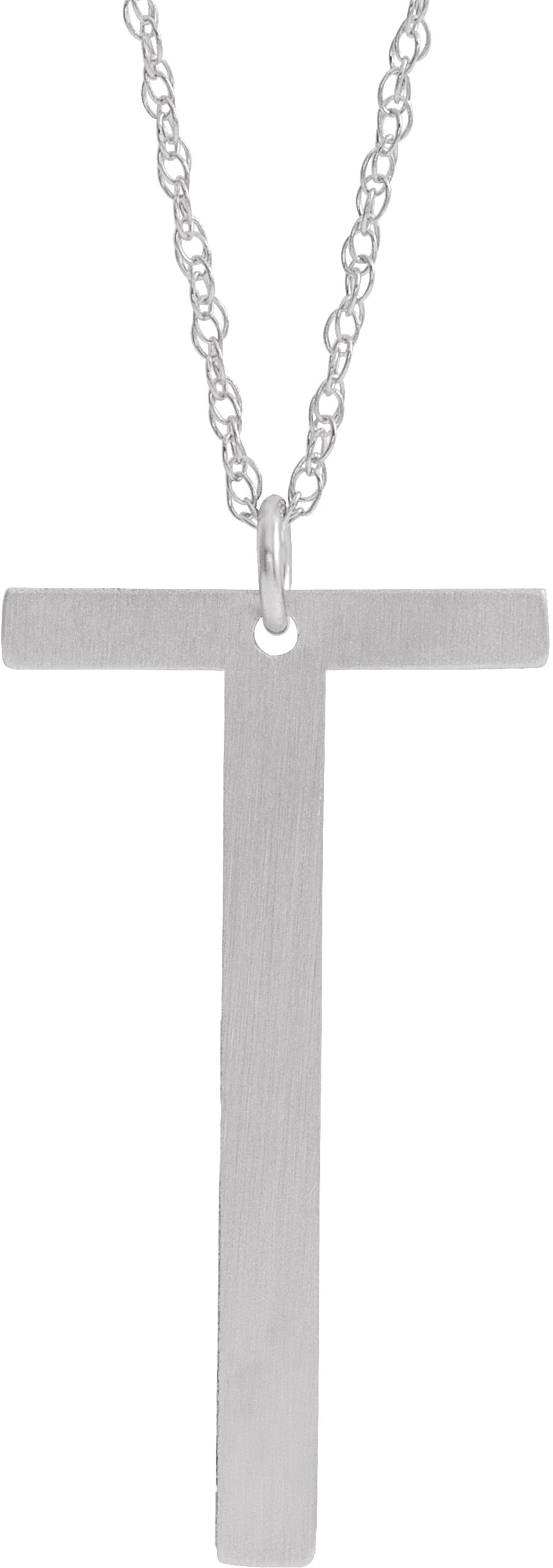 14K White Block Initial T 16-18" Necklace with Brush Finish