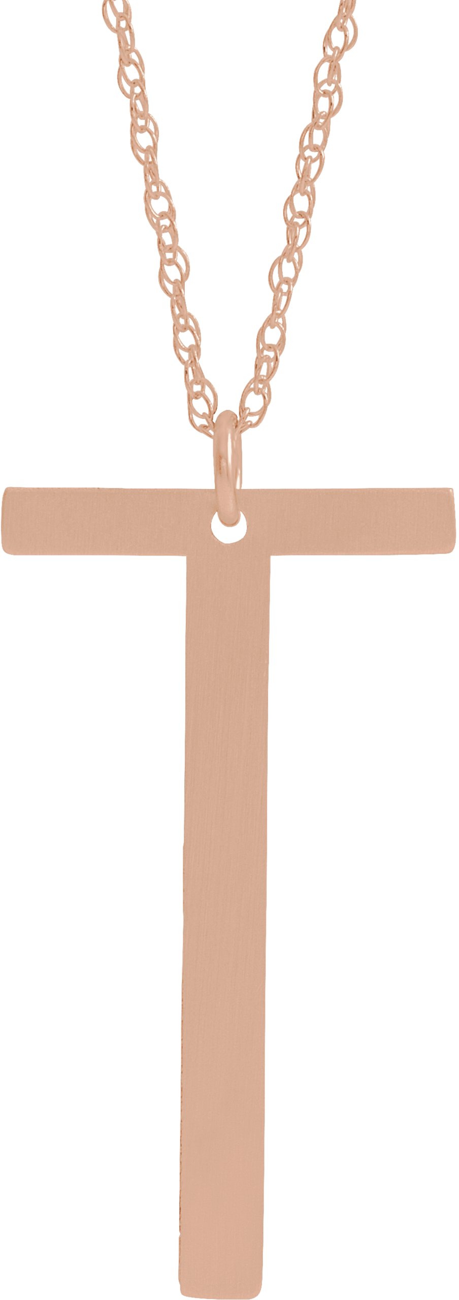 14K Rose Block Initial T 16-18" Necklace with Brush Finish