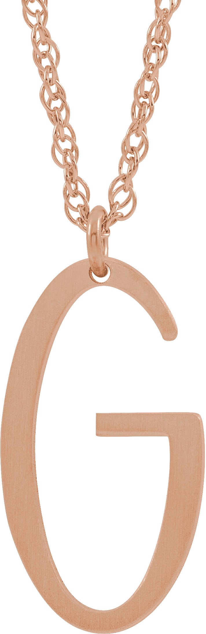 14K Rose Block Initial G 16-18" Necklace with Brush Finish