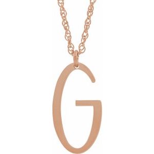 14K Rose Gold-Plated Sterling Silver Block Initial G 16-18" Necklace with Brush Finish
