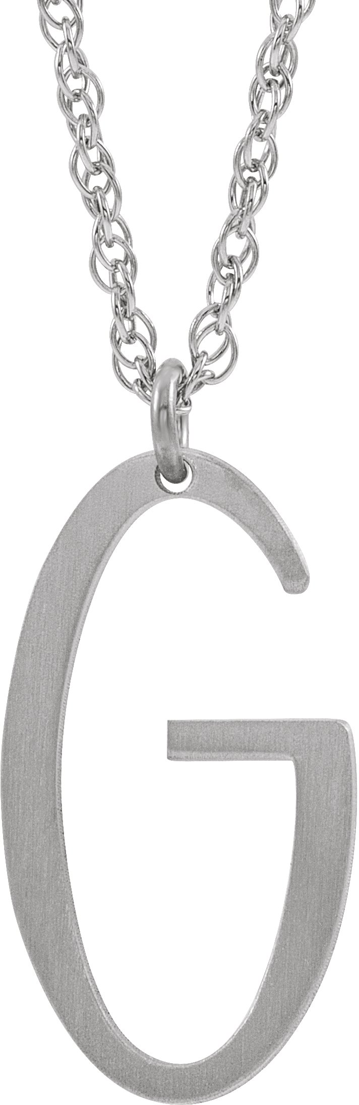 14K White Block Initial G 16-18" Necklace with Brush Finish