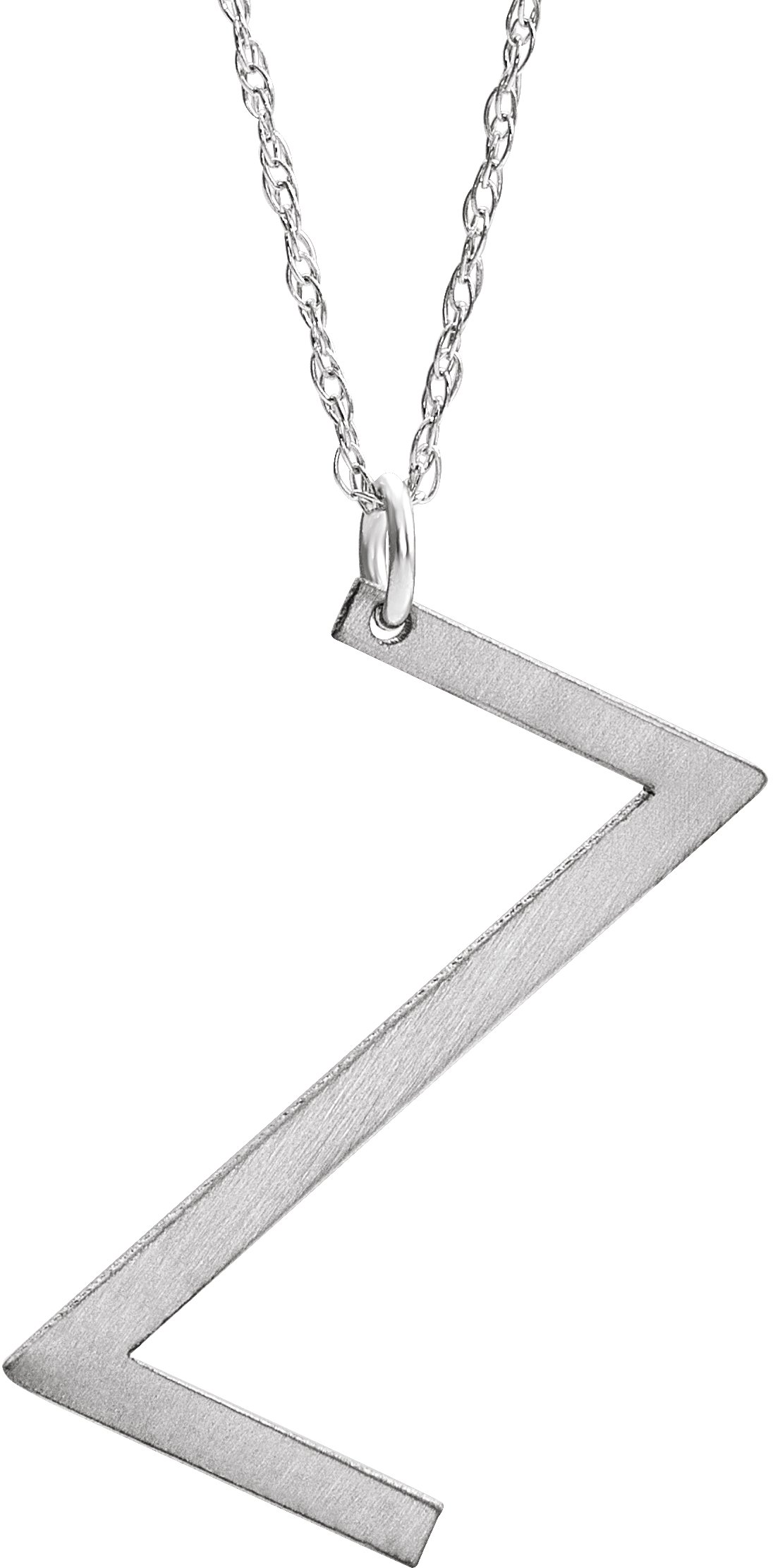 14K White Block Initial Z 16-18" Necklace with Brush Finish