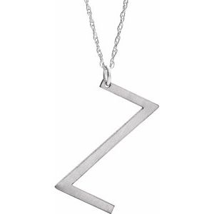 Sterling Silver Block Initial Z 16-18" Necklace with Brush Finish