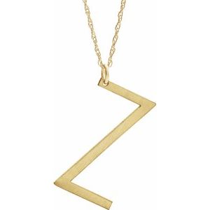 14K Yellow Gold-Plated Sterling Silver Block Initial Z 16-18" Necklace with Brush Finish