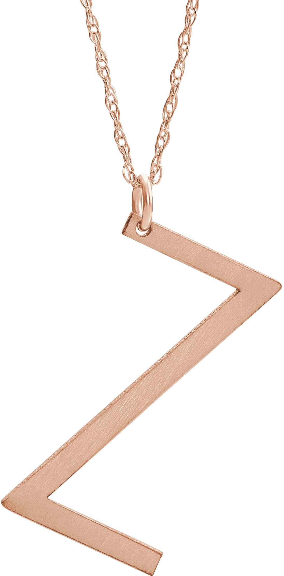 14K Rose Block Initial Z 16-18" Necklace with Brush Finish