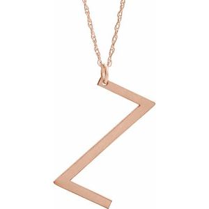 14K Rose Block Initial Z 16-18" Necklace with Brush Finish