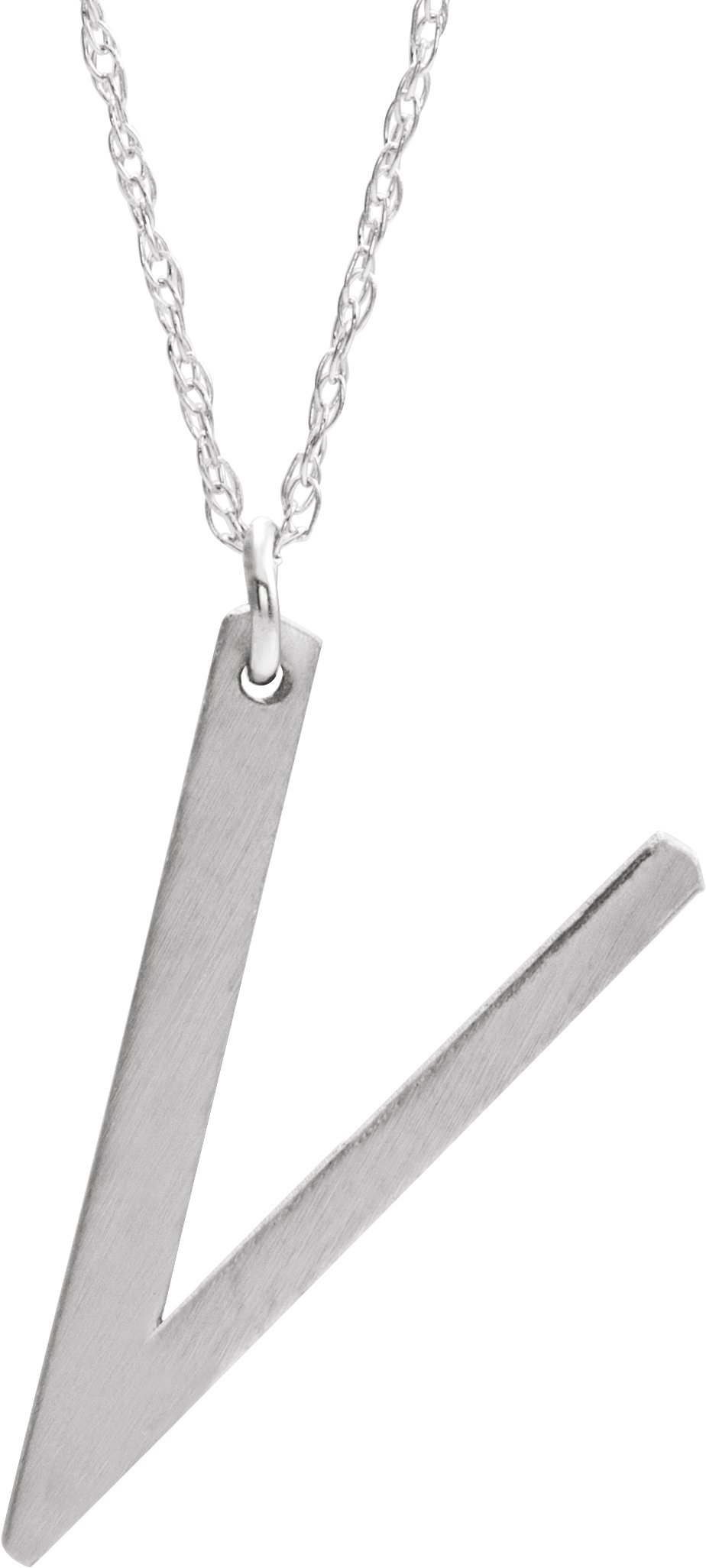 Sterling Silver Block Initial V 16-18" Necklace with Brush Finish