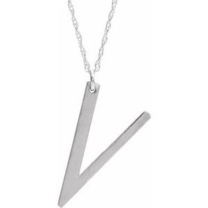 Sterling Silver Block Initial V 16-18" Necklace with Brush Finish