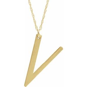14K Yellow Block Initial V 16-18" Necklace with Brush Finish
