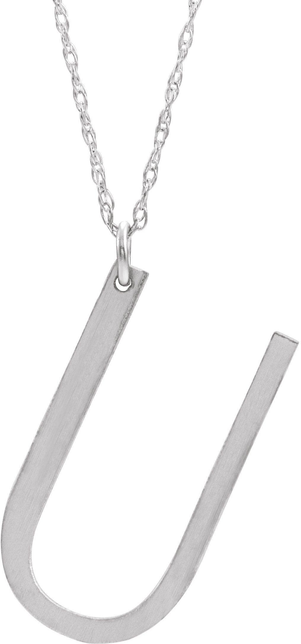 Sterling Silver Block Initial U 16-18" Necklace with Brush Finish