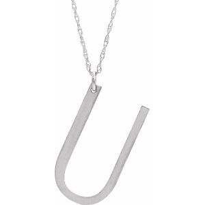 Sterling Silver Block Initial U 16-18" Necklace with Brush Finish
