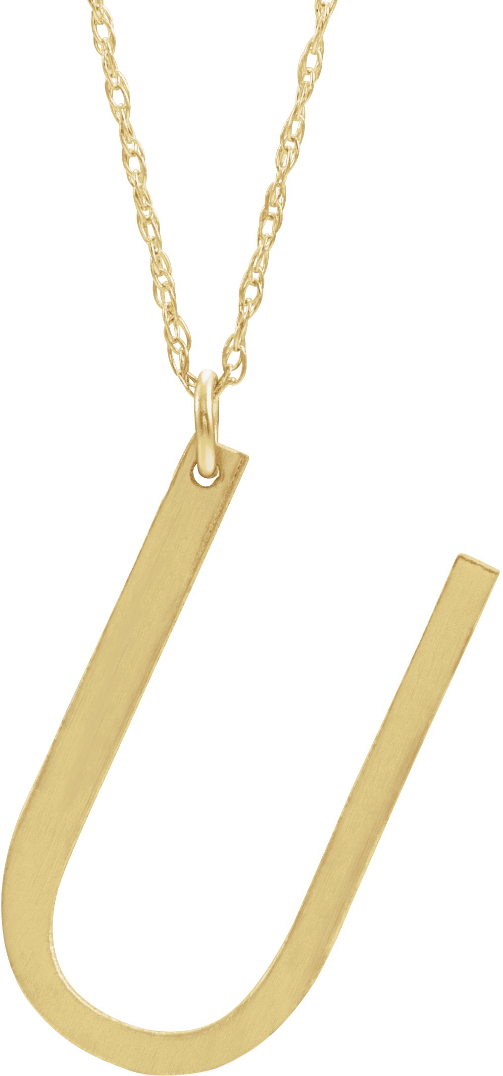 14K Yellow Block Initial U 16-18" Necklace with Brush Finish