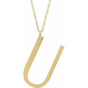14K Yellow Gold-Plated Sterling Silver Block Initial U 16-18" Necklace with Brush Finish