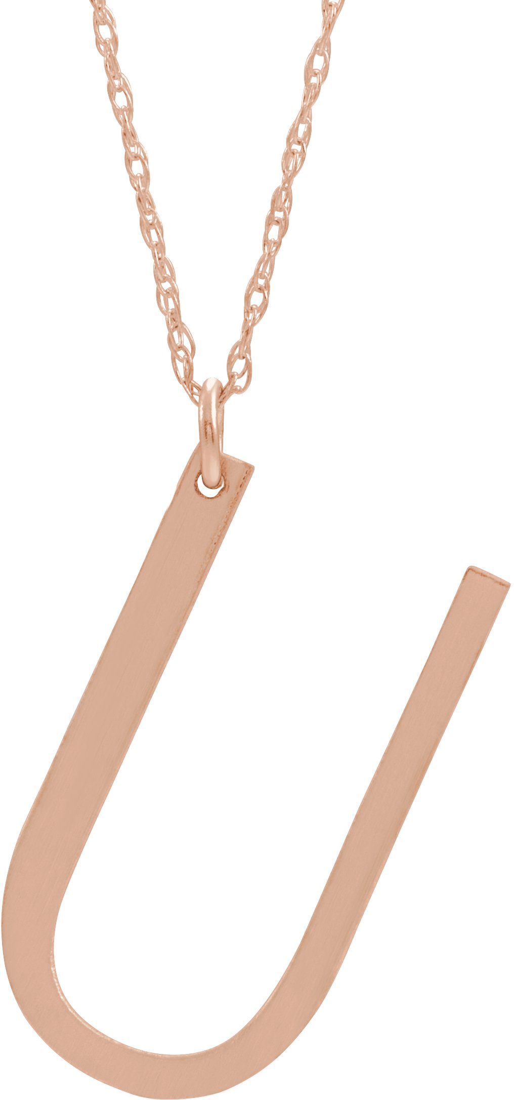 14K Rose Gold-Plated Sterling Silver Block Initial U 16-18" Necklace with Brush Finish