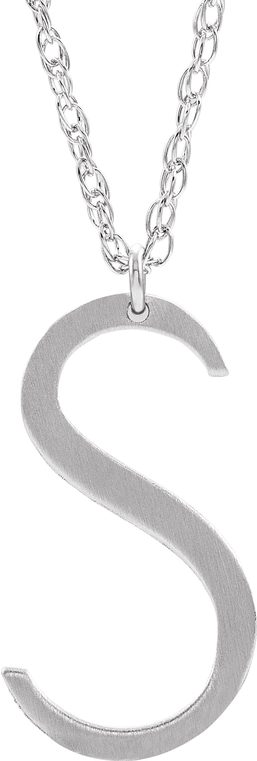 Sterling Silver Block Initial S 16-18" Necklace with Brush Finish