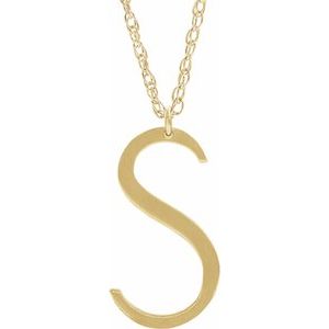 14K Yellow Gold-Plated Sterling Silver Block Initial S 16-18" Necklace with Brush Finish