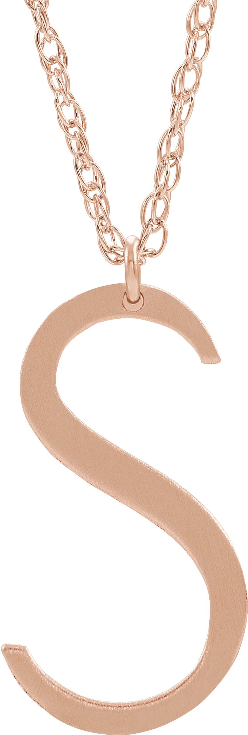 14K Rose Gold-Plated Sterling Silver Block Initial S 16-18" Necklace with Brush Finish