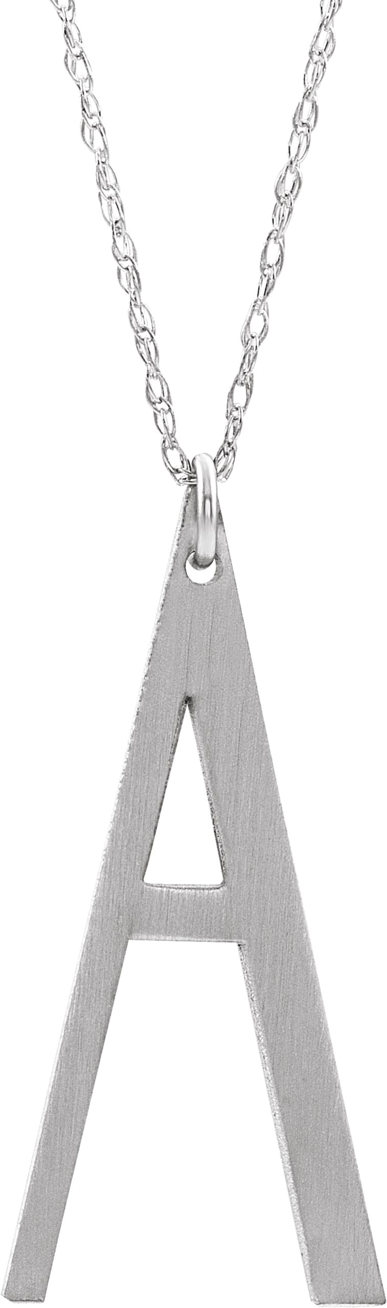 Sterling Silver Block Initial A 16-18" Necklace with Brush Finish