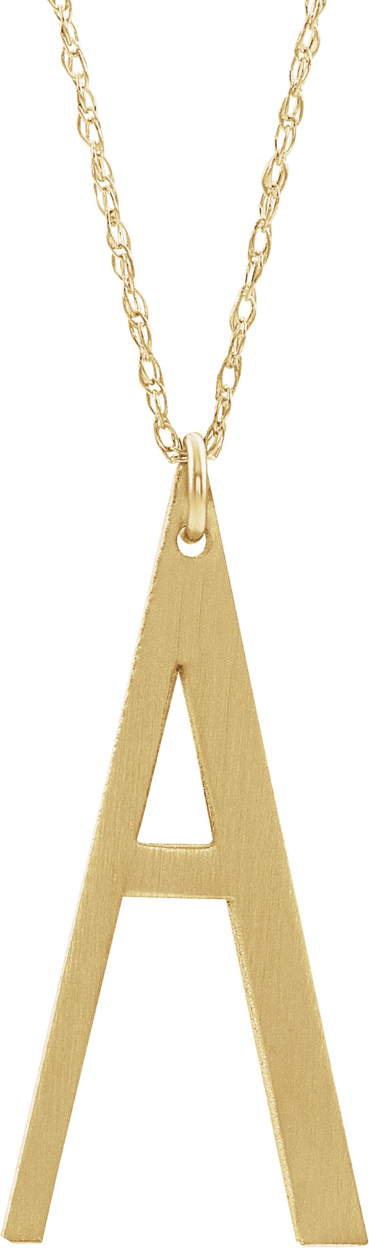 14K Yellow Block Initial A 16-18" Necklace with Brush Finish