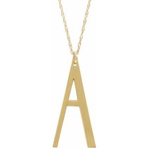 14K Yellow Block Initial A 16-18" Necklace with Brush Finish