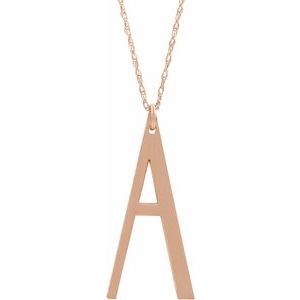 14K Rose Block Initial A 16-18" Necklace with Brush Finish