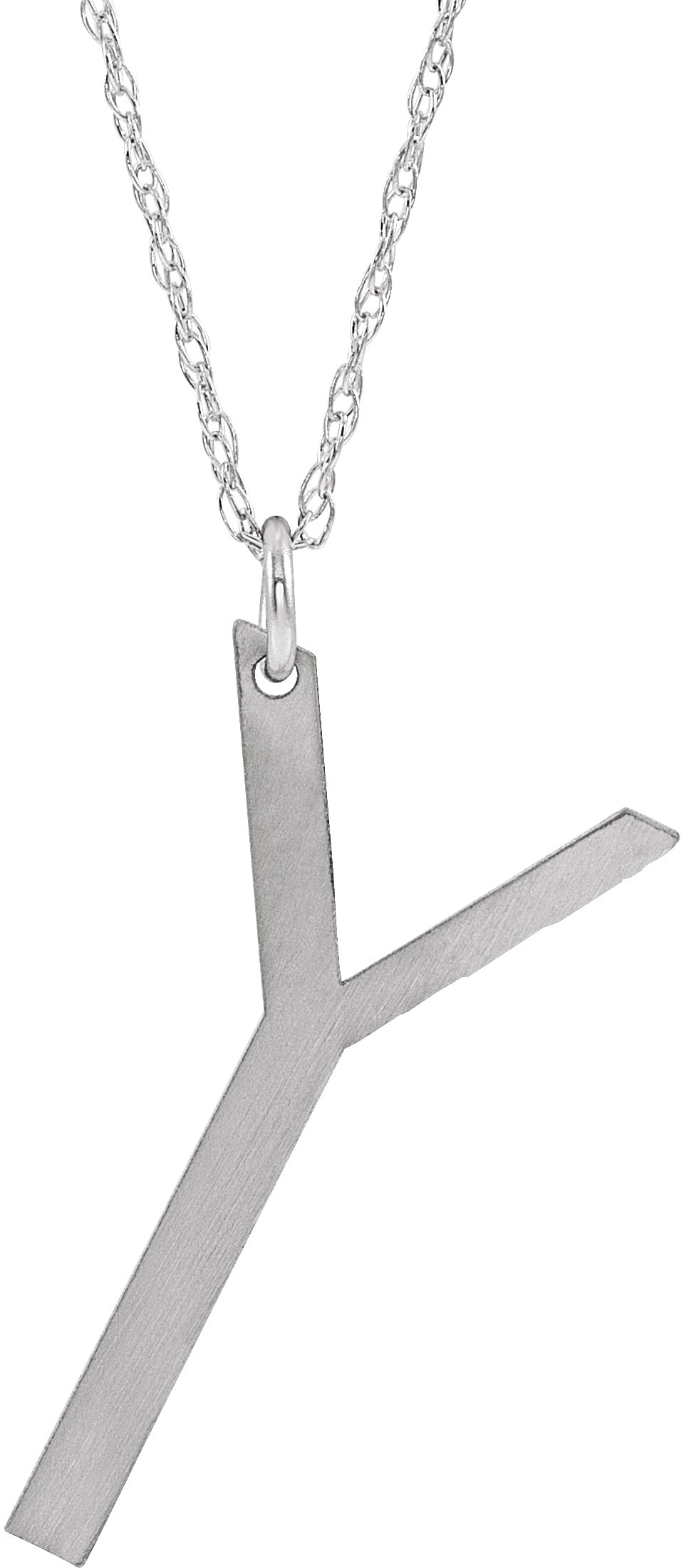 14K White Block Initial Y 16-18" Necklace with Brush Finish