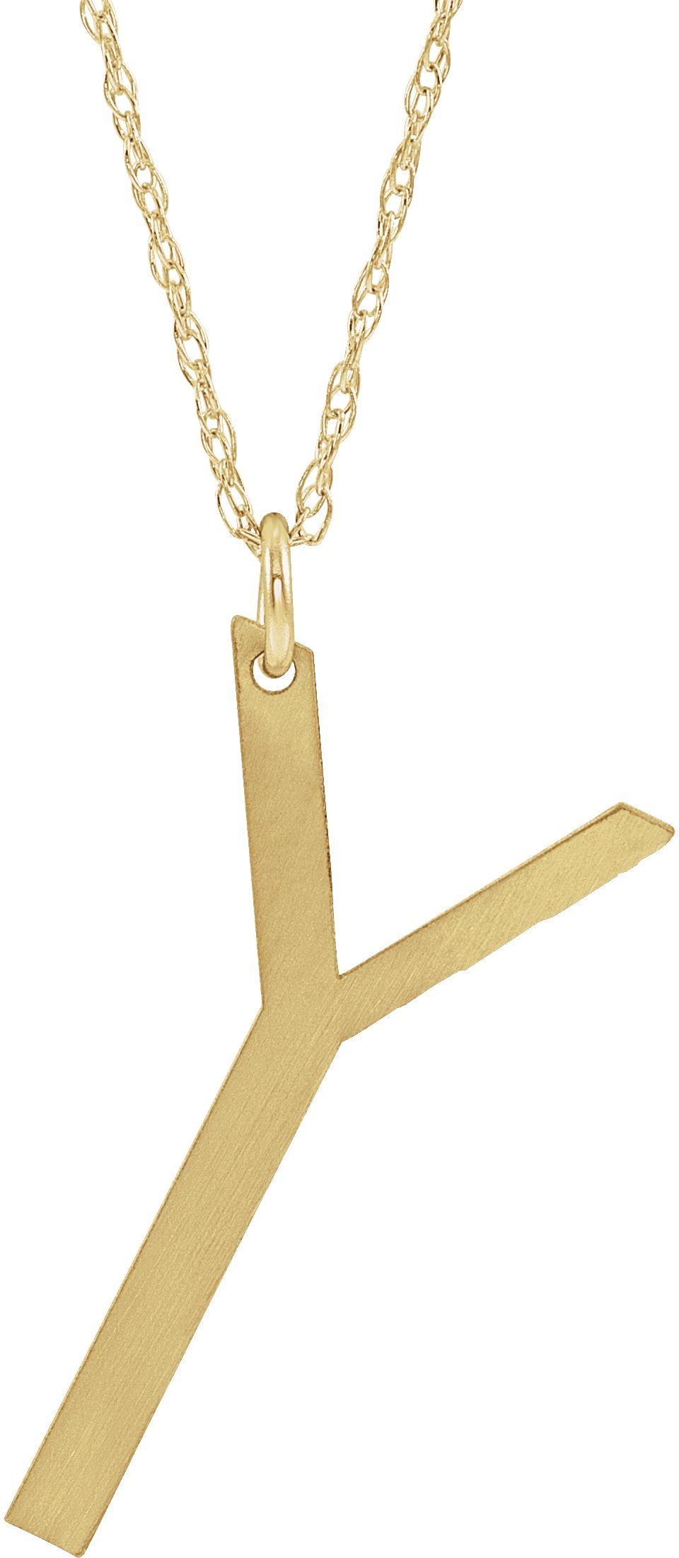 14K Yellow Gold-Plated Sterling Silver Block Initial Y 16-18" Necklace with Brush Finish