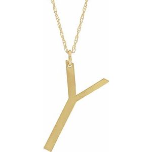 14K Yellow Gold-Plated Sterling Silver Block Initial Y 16-18" Necklace with Brush Finish