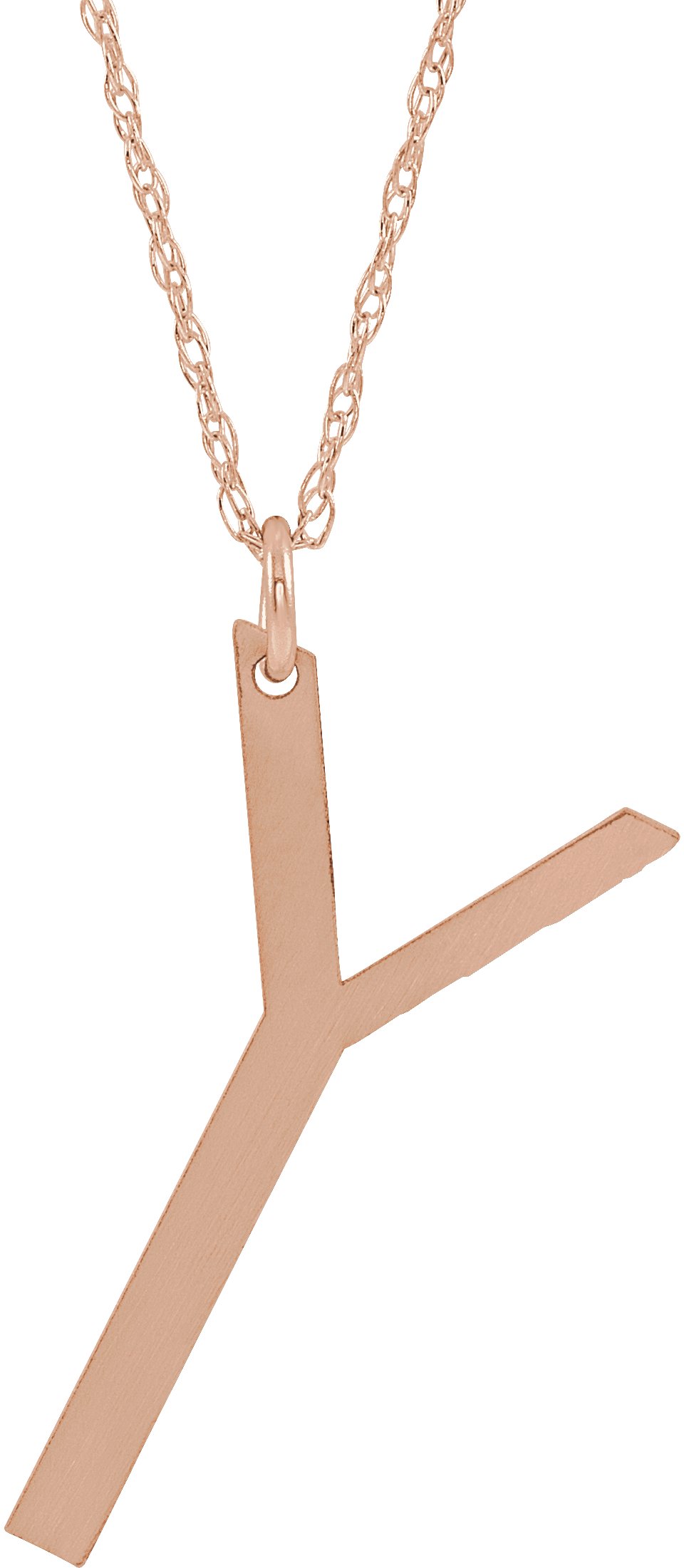 14K Rose Gold-Plated Sterling Silver Block Initial Y 16-18" Necklace with Brush Finish