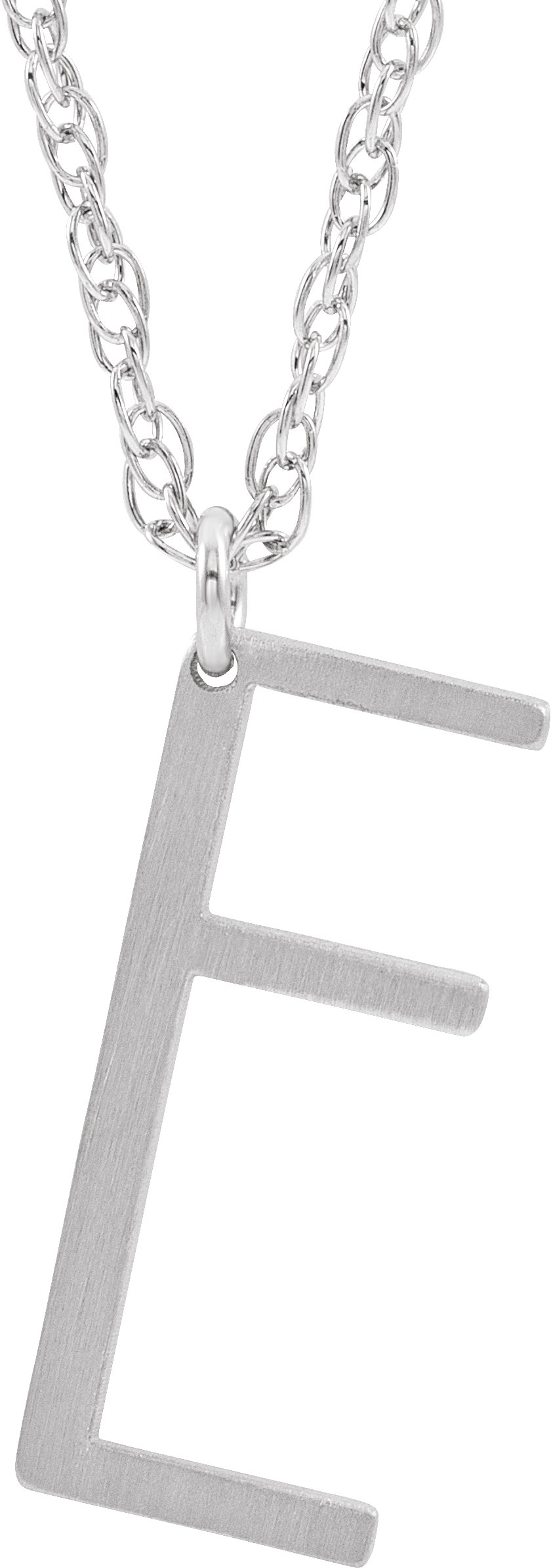 Sterling Silver Block Initial E 16-18" Necklace with Brush Finish