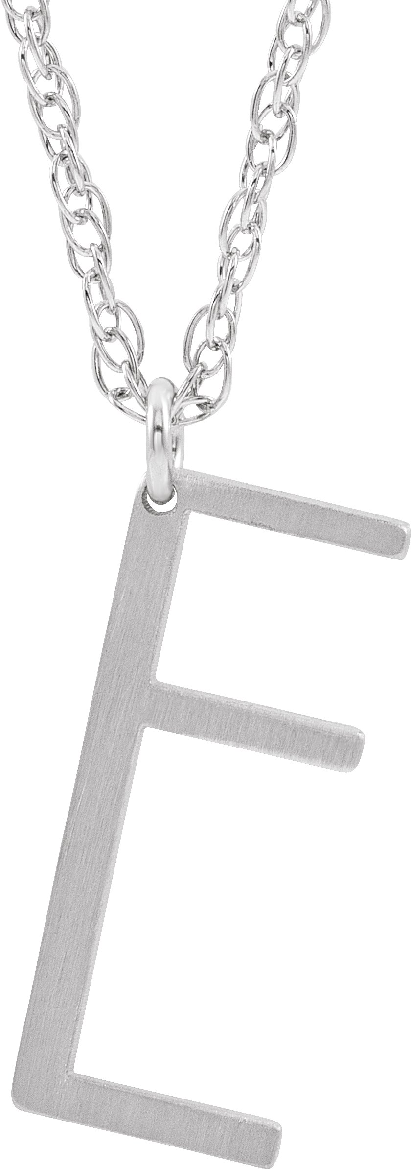 14K White Block Initial E 16-18" Necklace with Brush Finish